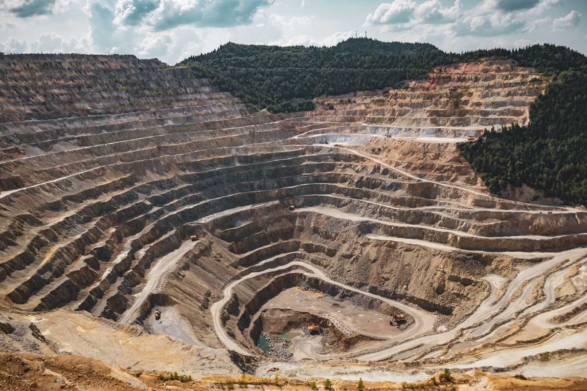 Terraced open-pit mine at large scale